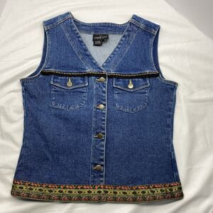 Vtg Carole Little Sport Denim Vest Floral Boho Coastal Cowgirl Art to Wear  12 M